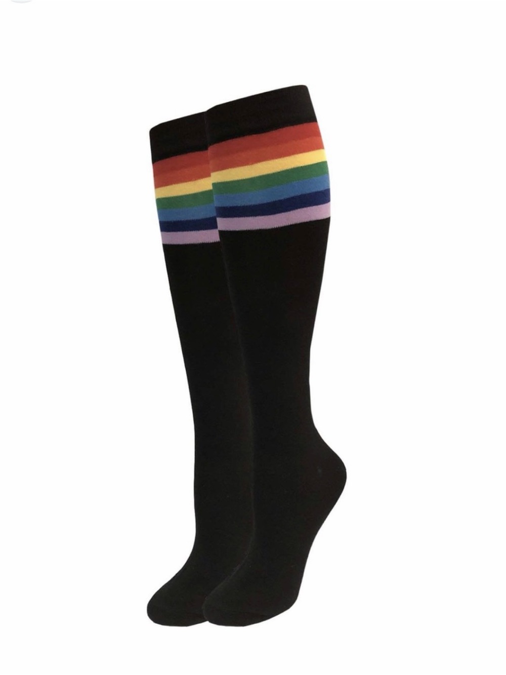 Pride black Knee-High Socks with Rainbow Stripe